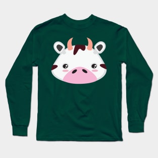 Cute Kawaii Farm Cow Animal Face Kid Design Long Sleeve T-Shirt